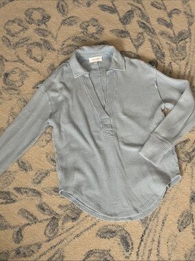 Pink Rose Pale Blue Waffle Knit Popover —- Size XS